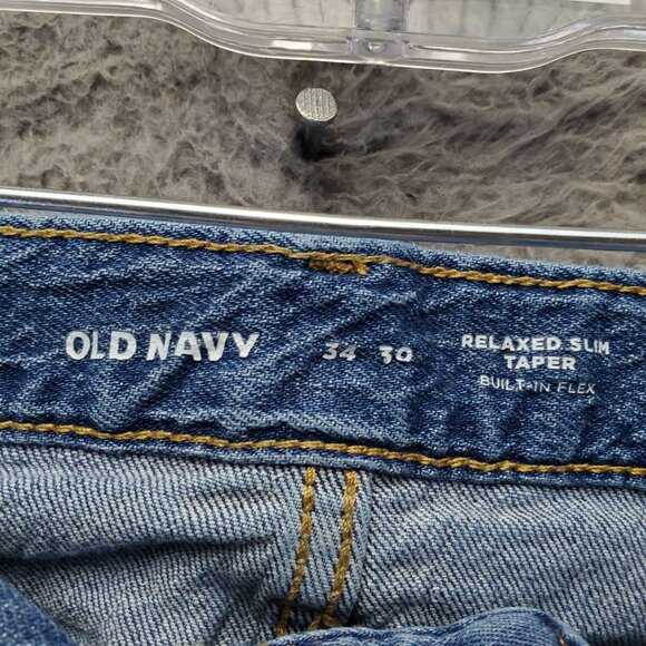 Old Navy Jeans Mens 34x30 Blue Relaxed Slim Taper Built-In Flex Denim - Picture 2 of 11